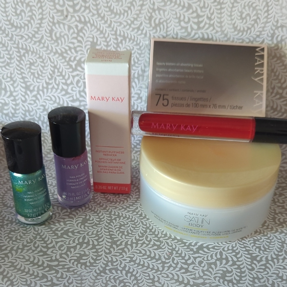 Mary Kay Lip Gloss and Balm Set with Red, Green, and Purple
